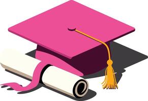 a pink graduation cap and scroll with a tassel vector