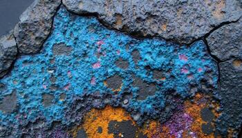 A close up of a rock with colorful paint photo