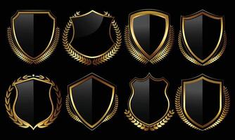 Luxury premium golden badges and labels.golden shield set with laurel wreath and laurel leaves vector