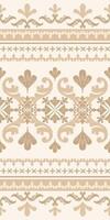 Classy Elegant Golden Silk Embroidery Texture on Cream Background. Elaborate Border Decoration Scroll Curve Ornament. Luxury sense of wealth and royalty Pattern. Seamless Rich Rim with Detailed vector