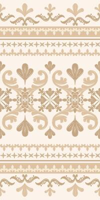 Classy Elegant Golden Silk Embroidery Texture on Cream Background. Elaborate Border Decoration Scroll Curve Ornament. Luxury sense of wealth and royalty Pattern. Seamless Rich Rim with Detailed
