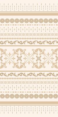 Luxurious Golden Silk Embroidery on Light Beige Background Pattern . Elegant Seamless Design for Luxurious Textile. Scroll Ornament Elaborate Rich Style for Apparel, Fabric, Kilim, border