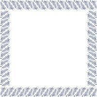 Square border frame template with flourish decoration. Blue plant branches elements vector