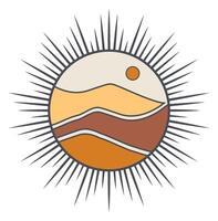 Vintage retro desert with sun icon. Ramadan Mubarak sticker with retro design, sunlight and desert vector