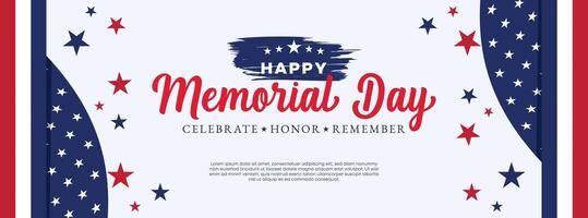 Patriotic Memorial Day banner with stars, stripes, and festive design for marketing campaigns, websites, and promotional materials vector