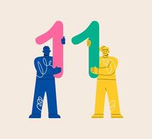 Man and woman hold numbers one. Colorful illustration vector