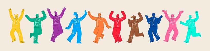 Happy group of people jumping. The concept of happiness, joy and success. Colorful illustration vector