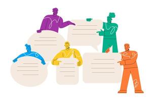 Diverse character group talking. Social network, flat style, news, conversation concept. illustration vector