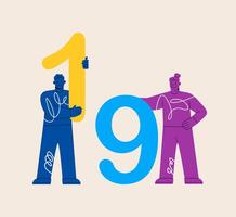 Man and woman hold numbers one and nine. Colorful illustration vector