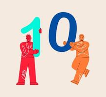 Two men hold numbers one and zero. Colorful illustration vector