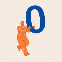 Man hold big number zero. Colorful illustration vector