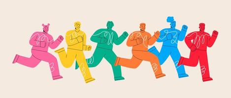 Diverse people running to success in competition. Concept of business and career challenge. Colorful illustration vector