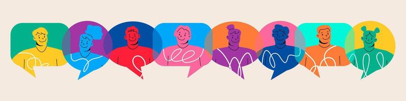 Interactive speech bubbles communication concept teamwork and connection. Colorful illustration vector