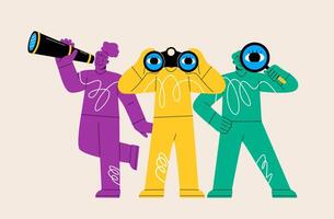 People looking in the direction of future selection of development. Opportunity search concept. Colorful illustration vector