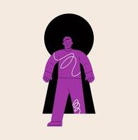 Man walking through the giant keyhole. Self discovery and identity finding concept. Colorful illustration vector