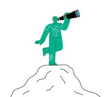 Man with binoculars looking around. Future vision concept. Colorful illustration vector