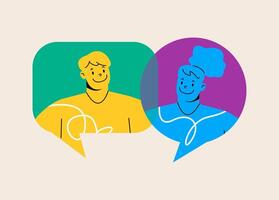 Man and woman talking together. Interactive speech bubbles communication concept. Colorful illustration vector