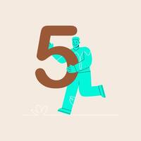 Man hold big number five. Colorful illustration vector