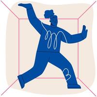 Frightened woman feels cramped in closed space. The concept of claustrophobia. Colorful illustration vector