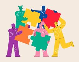 Puzzle team concept. Business teamwork for success. Colleagues Assemble Jigsaw. illustration vector