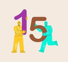 Two men hold numbers one and five. Colorful illustration vector