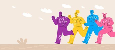 Concept of business and career challenge. Diverse people running to success in competition. Colorful illustration vector