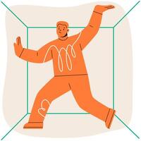 Frightened man feels cramped in closed space. The concept of claustrophobia. Colorful illustration vector