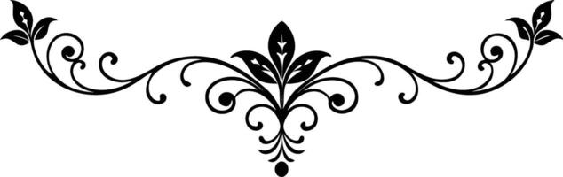 Elegant black floral ornament, symmetrical design, intricate scrollwork, curling tendrils, leaf motifs, decorative swirls vector