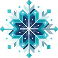 Geometric snowflake design, symmetrical pattern, turquoise and navy blue colors, abstract winter motif, clean lines, art style, modern Nordic aesthetic vector