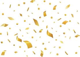 Golden confetti, celebration, metallic shimmer, falling pieces, festive atmosphere, white background, abstract pattern, scattered fragments vector