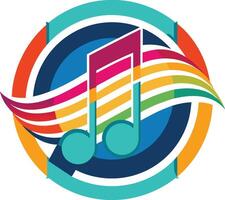 Vibrant musical logo, colorful abstract design, musical notes icon, circular composition, dynamic curved lines, rainbow colors vector