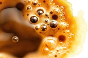 Macro Close Up of Coffee Foam and Bubbles with Rich Golden Texture in a Hyperrealistic Digital Art Style for Food and Beverage Photography photo