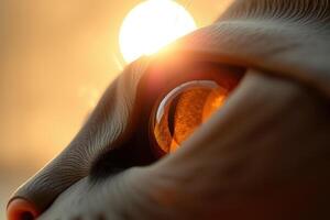 Hyperrealistic Macro Closeup of a Cats Eye Illuminated by Warm Golden Sunlight in a Dreamlike Surreal Digital Art Style photo