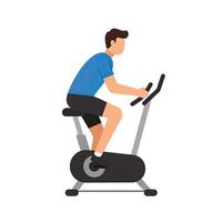 A man is riding an exercise bike on a white background vector