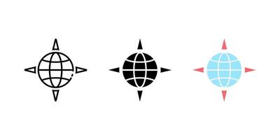 globe compass icon set. Linear, silhouette and flat styles are editable. vector