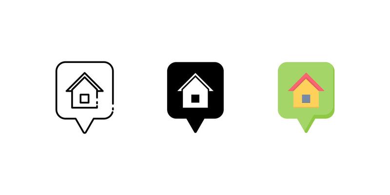 house location icon set. Linear, silhouette and flat styles are editable.