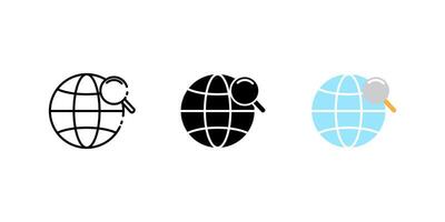 search earth icon set. Linear, silhouette and flat styles are editable. vector