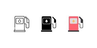 gas station icon set. Linear, silhouette and flat styles are editable. vector