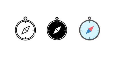 compass icon set. Linear, silhouette and flat styles are editable. vector