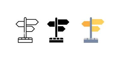 direction sign icon set. Linear, silhouette and flat styles are editable. vector