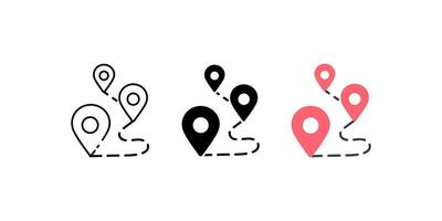pin route icon set. Linear, silhouette and flat styles are editable. vector