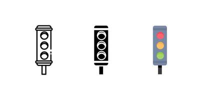 traffic light. set icons. Linear, silhouette and flat styles editable. vector