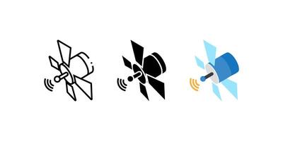 satelite icon set. Linear, silhouette and flat styles are editable. vector