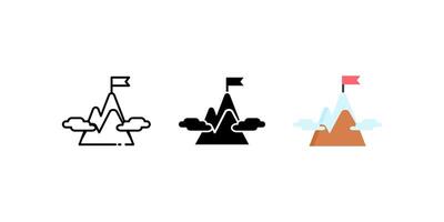 mountain flag icon set. Linear, silhouette and flat styles are editable. vector