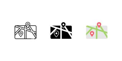 map pin location icon set. Linear, silhouette and flat styles are editable. vector