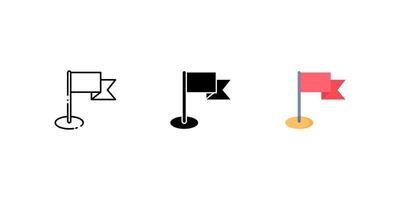 pin flag icon set. Linear, silhouette and flat styles are editable. vector