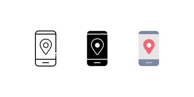 mobile gps icon set. Linear, silhouette and flat styles are editable. vector