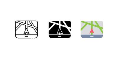 map gps icon set. Linear, silhouette and flat styles are editable. vector