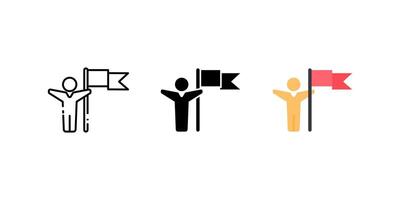 flag pin people icon set. Linear, silhouette and flat styles are editable. vector