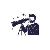 Man looking through telescope icon vector